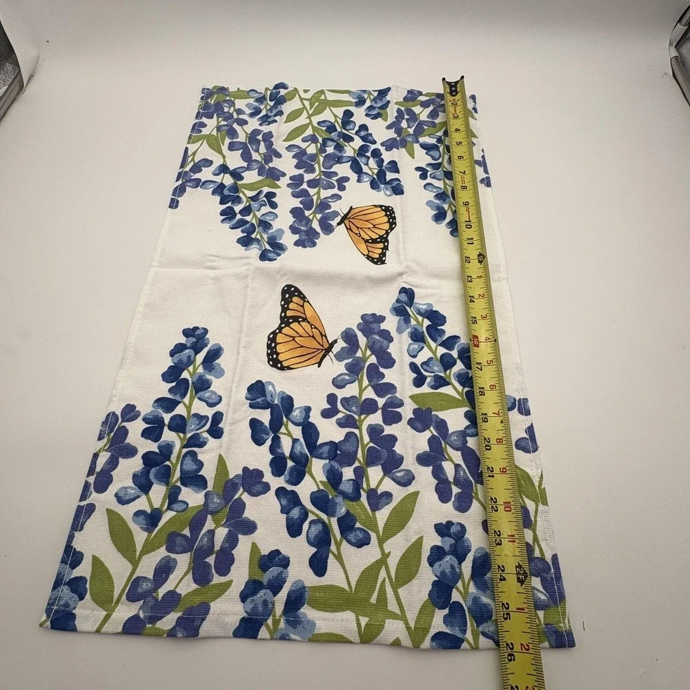 Blue Floral Butterfly Kitchen Tea Towel‎ Cotton Spring Summer Home Decor Gift